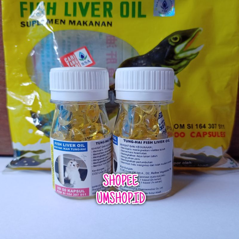 Vitamin Kucing Fish Oil Minyak Ikan Botol Kapsul Isi 50 Pcs