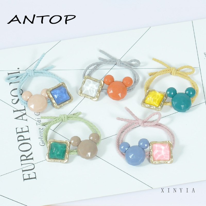 Ikat Kepala Bahan Karet Desain Mickey Mouse Aksen Kristal Berlian Imitasi Gaya Korea Untuk Wanita ANTOP