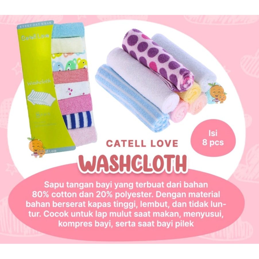 Catell love Wascloth isi 8pcs/sapu tangan kotak kuning handuk 3273