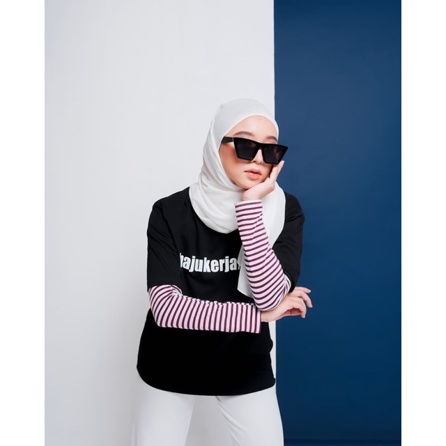 Koyu Hijab Manset Tangan Stripe Best Seller