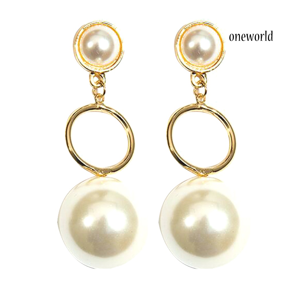 OW@ Party Fashion Circle Big Faux Pearl Long Dangle Women Stud Earrings Jewelry