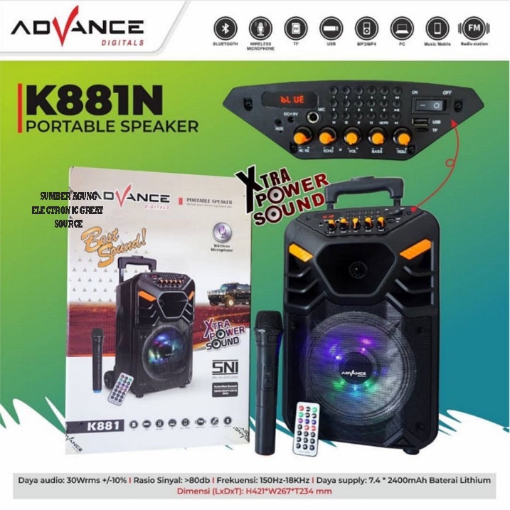 Advance K881 Speaker Koper Portable Bluetooth Bonus Mic Wireless Remot
