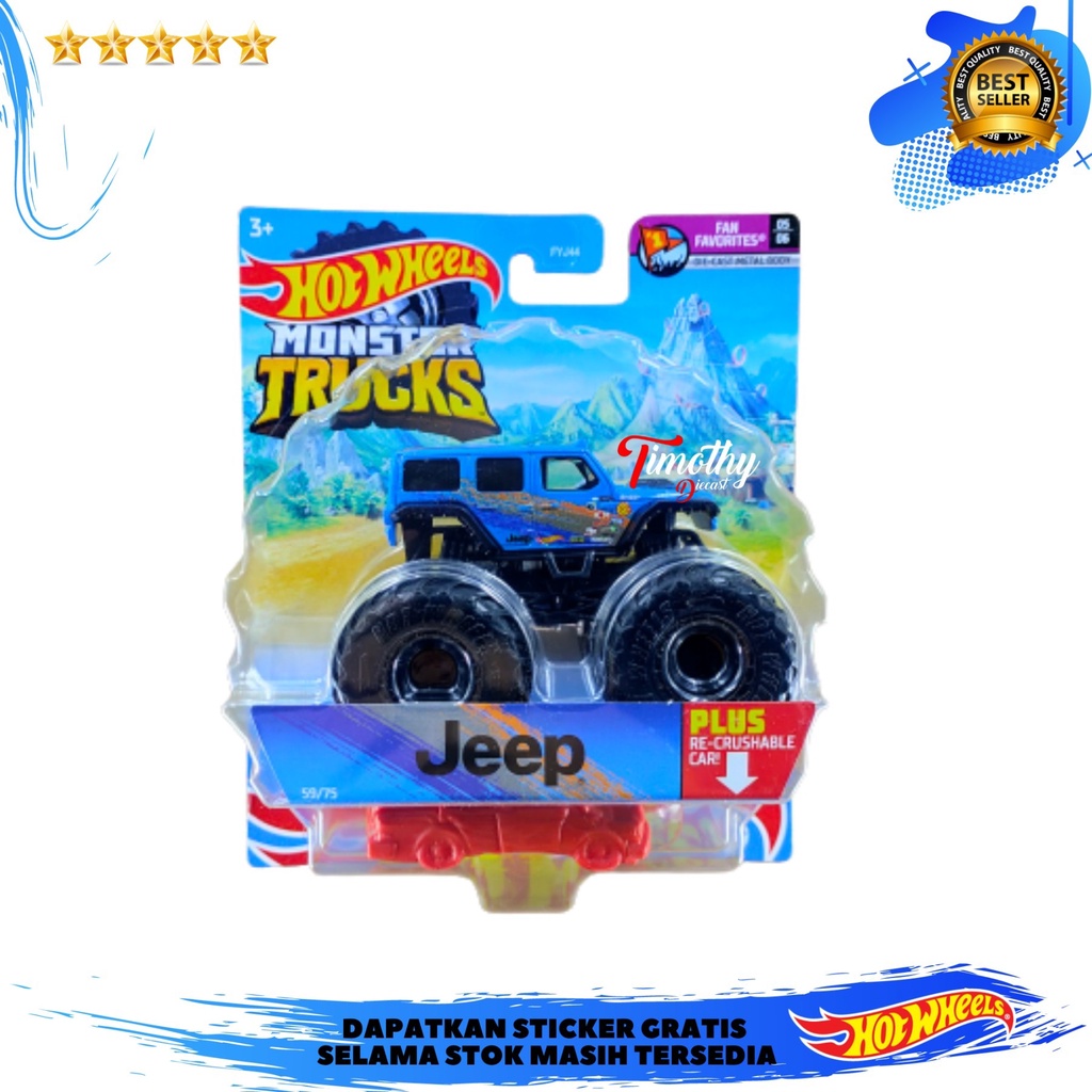 Hot Wheels Monster Trucks Jeep Wrangler Unlimited Biru Timothy Diecast