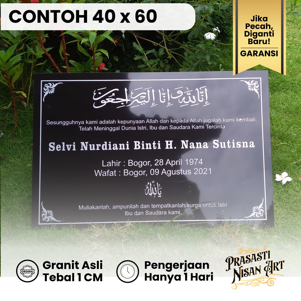 Islam 60 x 40 CM Tulisan Batu Nisan Granit Asli