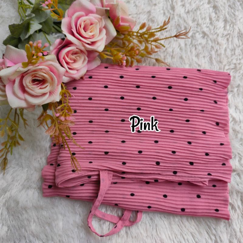 BERGO PLISKET POLKA MH / JILBAB BERGO / BERGO PLISKET MOTIF / JILBAB PLISKET / BERGO TALI / PLISKET POLKA-Pink