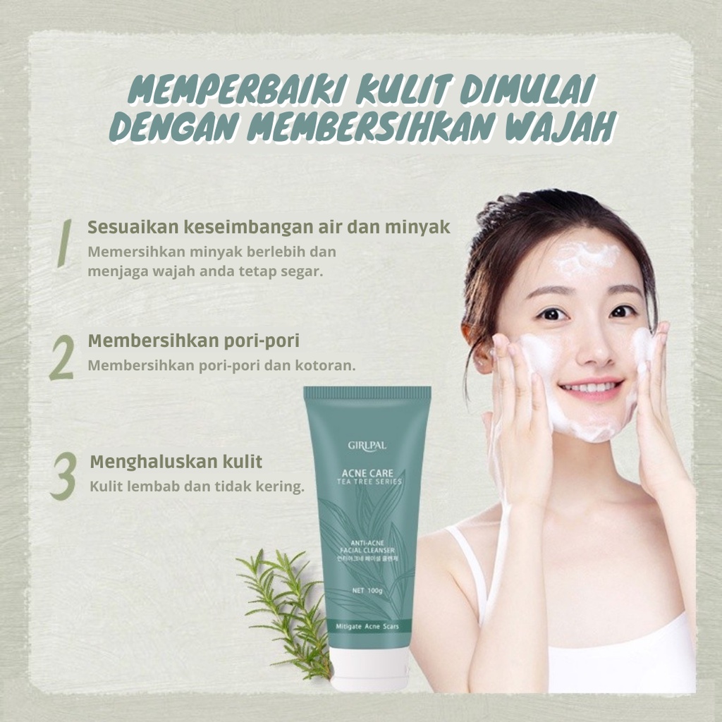 Girlpal Tea Tree Anti Acne Facial Foam Cleanser Fasial Wash Tea Tree Acne Treatment Foam Pembersih Wajah Muka Jerawat Komedo Hidung Dan Berminyak Bpom