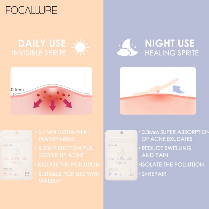 FOCALLURE (day / night) acne patch obat jerawat sticker mengatasi jerawat batu biji beruntusan bruntusan murah bpom pagi malam tipis tidak tebal