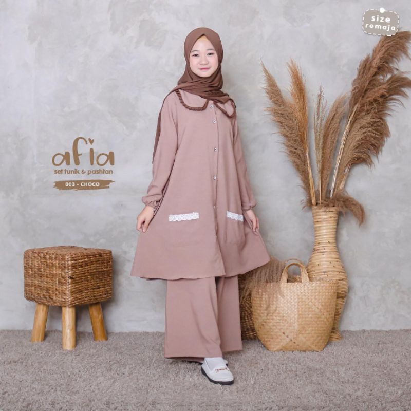 SETELAN MUSLIM ANAK REMAJA 9-11TAHUN/AFIA SET KIDS/SET ANAK TUNIK KATUN RAYON PLUS PASHTAN WOLFICE/GAMIS ANAK TANGGUNG/FAR MOSLEMSTORE