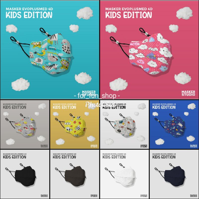 Masker Kain Anak 4D Evo PlusMed with Earloop (4 Ply) KIDS EDITIONS by Masker Studio