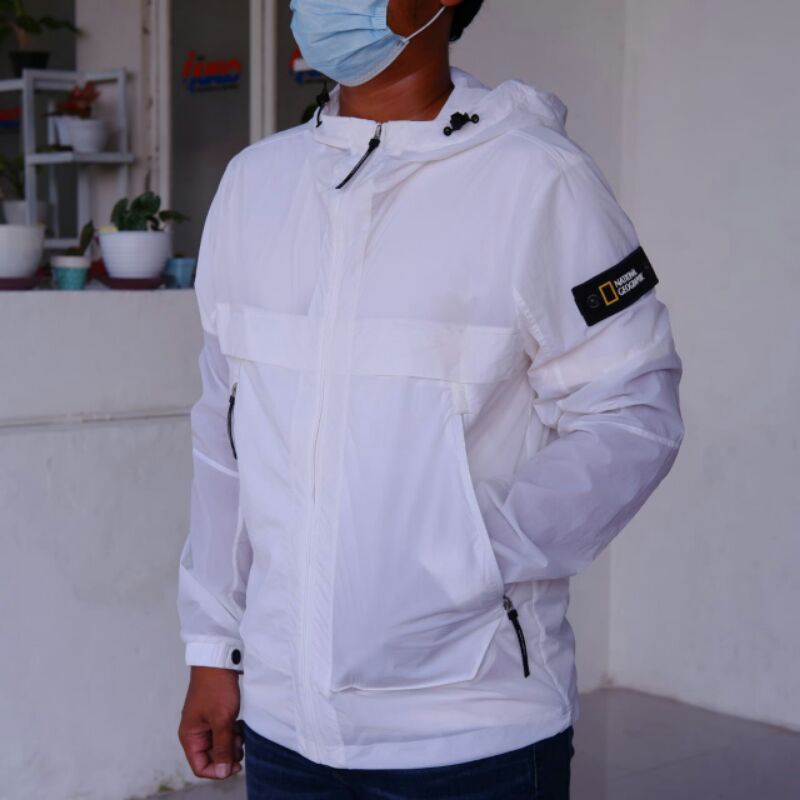 Jacket Pria National Geographic Men Utility Advanture Heritage Windbreaker Jacket White ORIGINAL