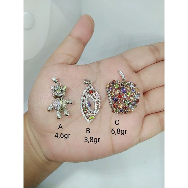 LIONTIN PERAK ASLI 925 LAPIS EMAS/LIONTIN CAMPUR MATA PUTIH + MATA WARNA COR/ASLI SILVER/PERHIASAN FASHION