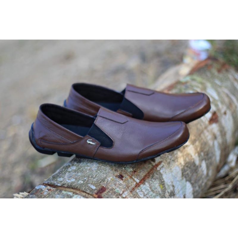 Slop Kasual Pria Kulit Asli Formal Kerja Slip On Cowo/Cowok Keren Trendy Bagus Nyaman I Sepatu Sandal Laki Kulit Asli ENOZ RANZ
