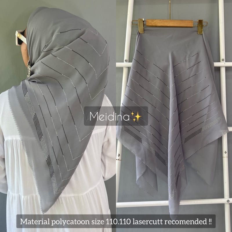 hijab segi empat lasercut swarovski polycotton / hijab segi empat payet mewah