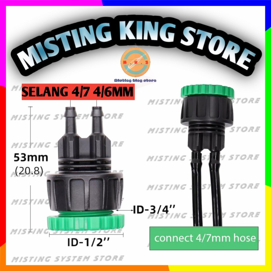 KONEKTOR SPLITTER DRAT DALAM 1/2 3/4 VLOK RING KE SELANG PE 6 7 ID 4MM