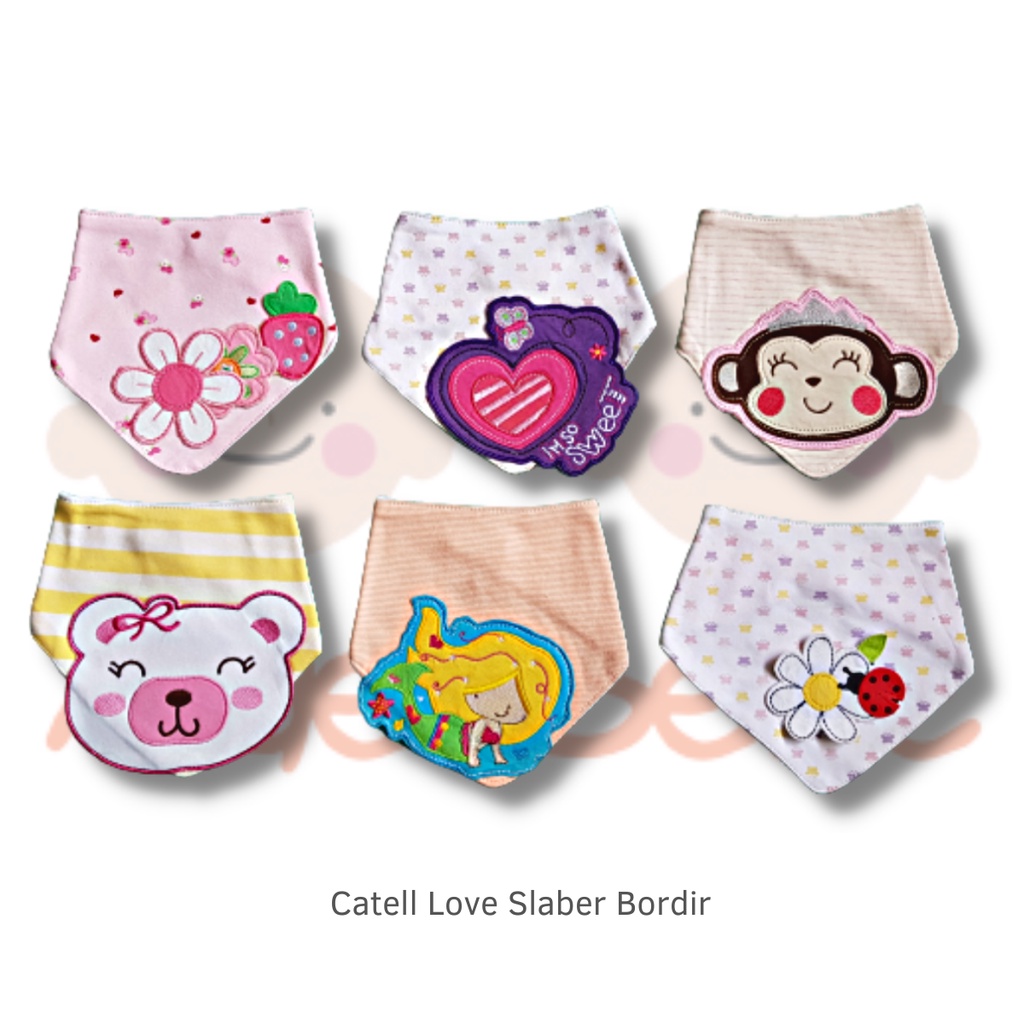 Catell Love Slaber Segitiga Bordir Motif Animal Celemek Bayi