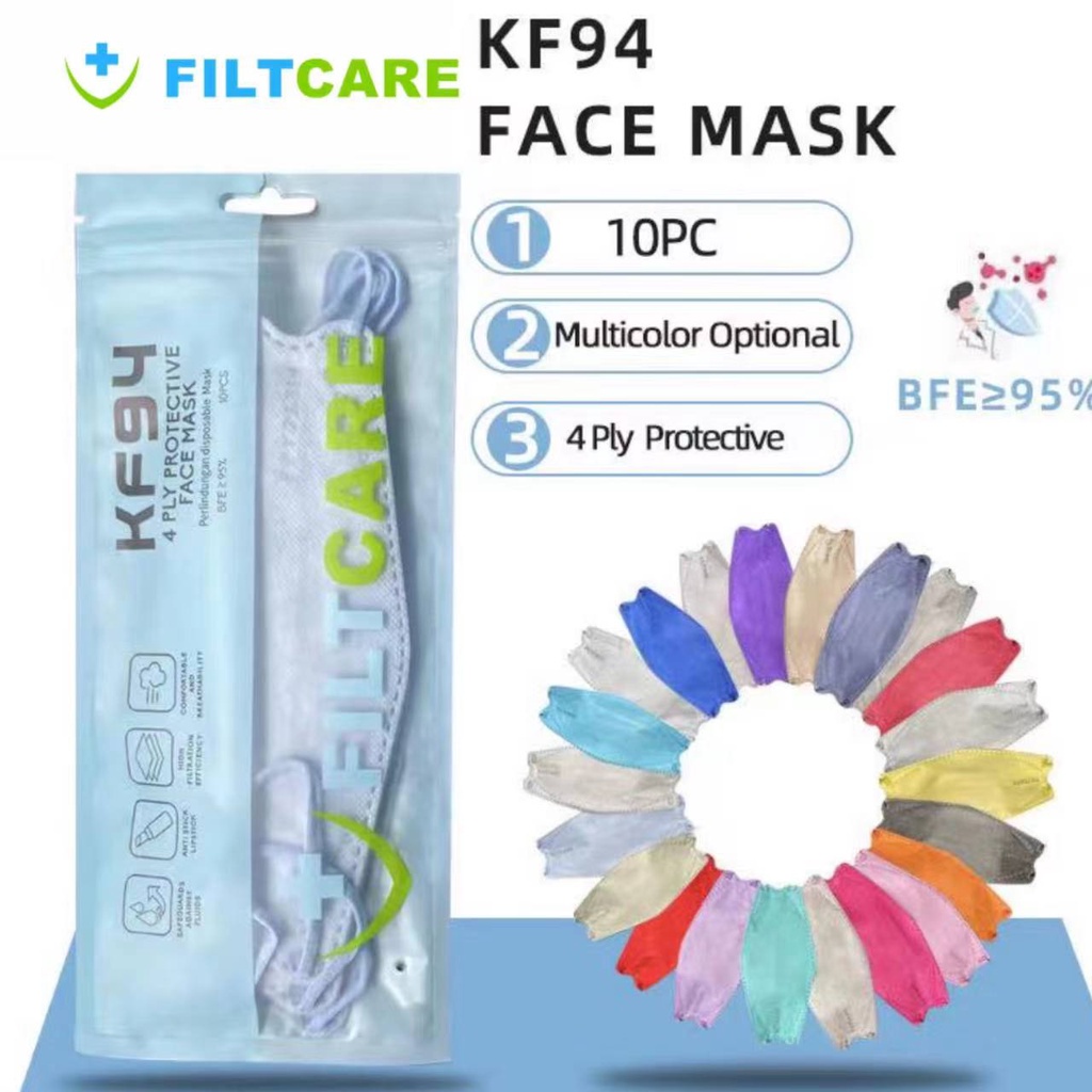 FILTCARE Masker KF94 Korea 4PLY 10 Pcs Premium isi 10 pcs High Quality / Masker KF 94 Warna Pastel Emboss / TV-93