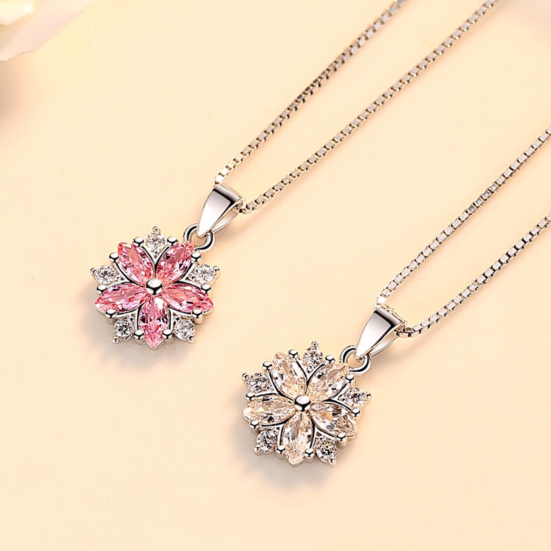 Kalung Liontin Kristal Berlian Zirkon Warna Pink Gaya Korea Untuk Wanita