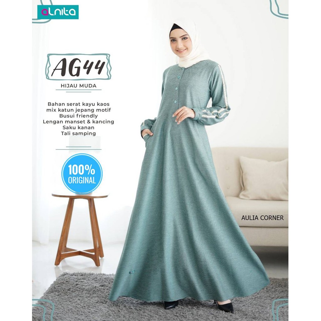  Baju  Gamis  Remaja Modern Gamis  Terbaru  Alnita AG 44 Hijau 