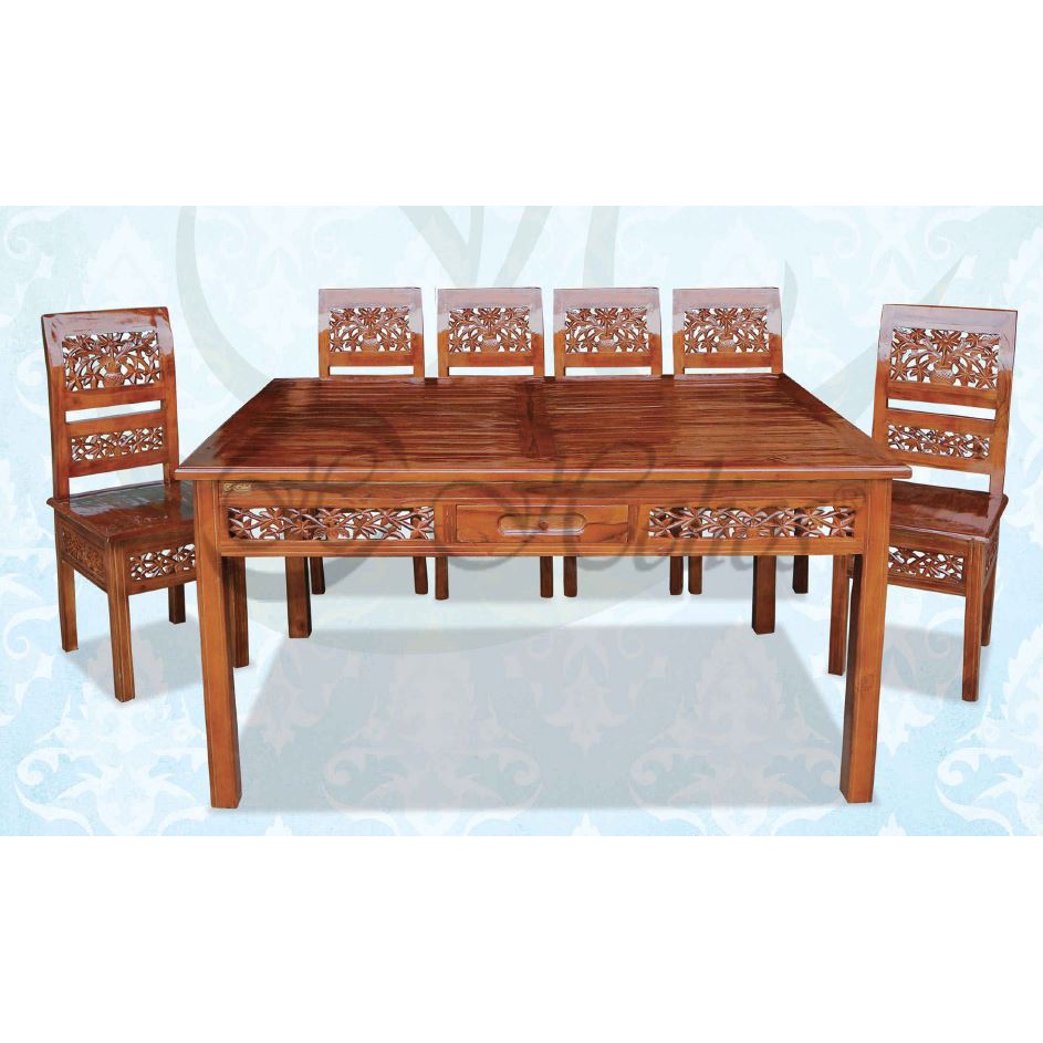 Diningset 6 Kursi | Meja Makan Kayu Jati Jepara-KARTINI UKIR