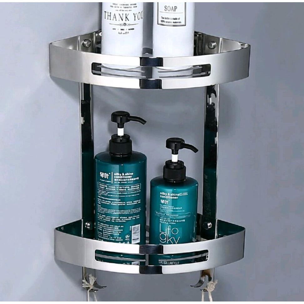 TERLARIS  Rak sabun sudut 2 susun stainless . Rak shampoo stenlis  . Rak sudut stenlis . TERBARU