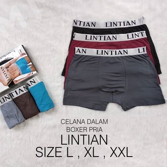 3 Pcs Celana Dalam Segi Empat Lintian - Boxer Pria Dewasa - Mix Random 3 Warna