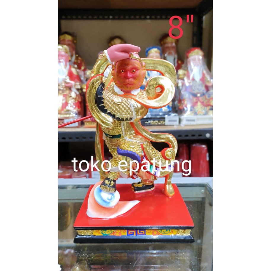 patung dewa kera sakti / sun go kong / thai sing - 8 inch - kayu (s)