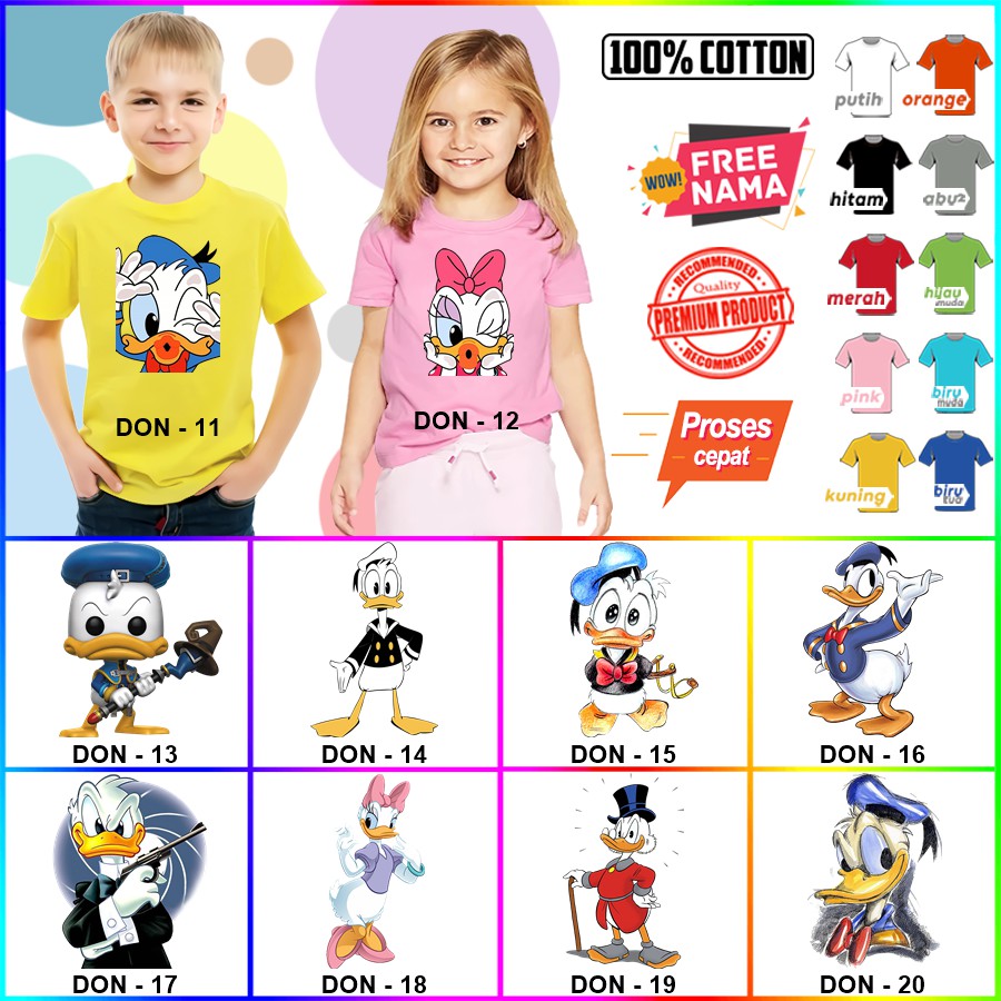 Baju Kaos ANAK DAN DEWASA DONALD DUCK COUPLE (FREE NAMA)