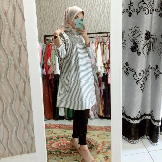 Preloved atasan tunic garis