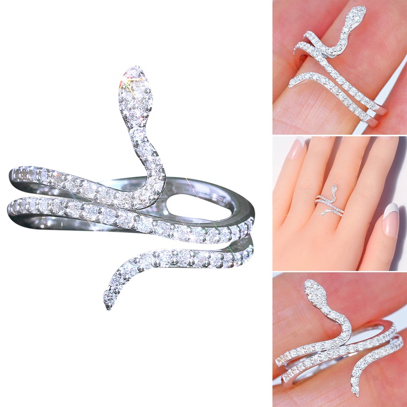 Cincin 925 Sterling Silver Desain Ular Hias Sapphire Putih Untuk Wanita