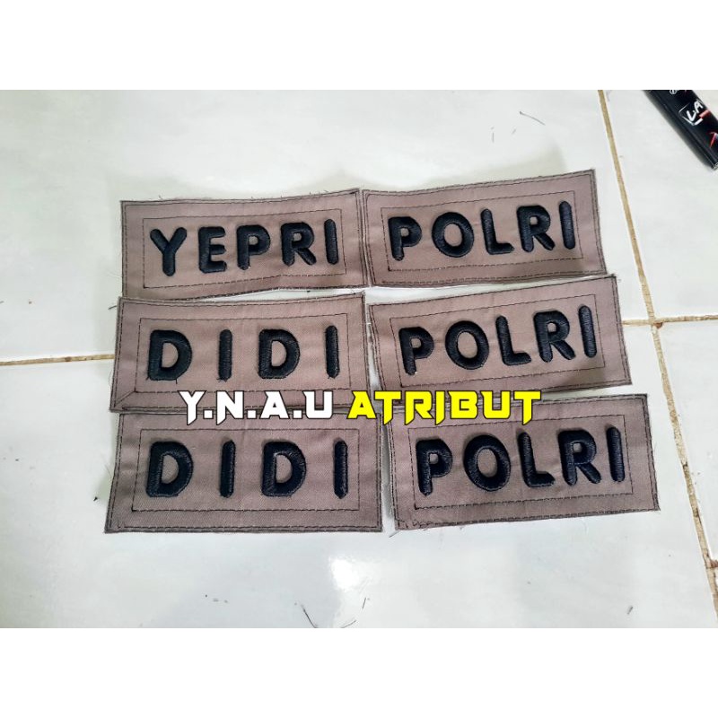 ATRIBUT PDL POLRI / TULISAN POLRI BORDIR TIMBUL DAN NAMA BORDIR