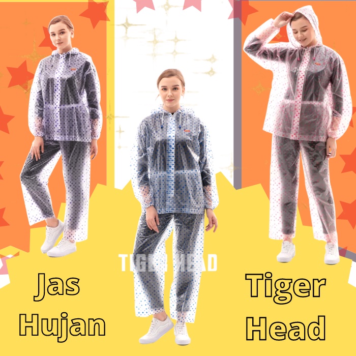 Jas Hujan Setelan Baju Celana Dewasa Tiger Head Mantel Hujan Raincoat Jaket Hujan Pria Wanita Dewasa Tiger Head Bubble 68242