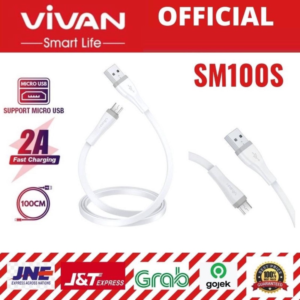 Kabel Data SM100s/SM100 Micro Fast Charging VIVAN 100CM 2.4A Android - Garansi 1 Tahun