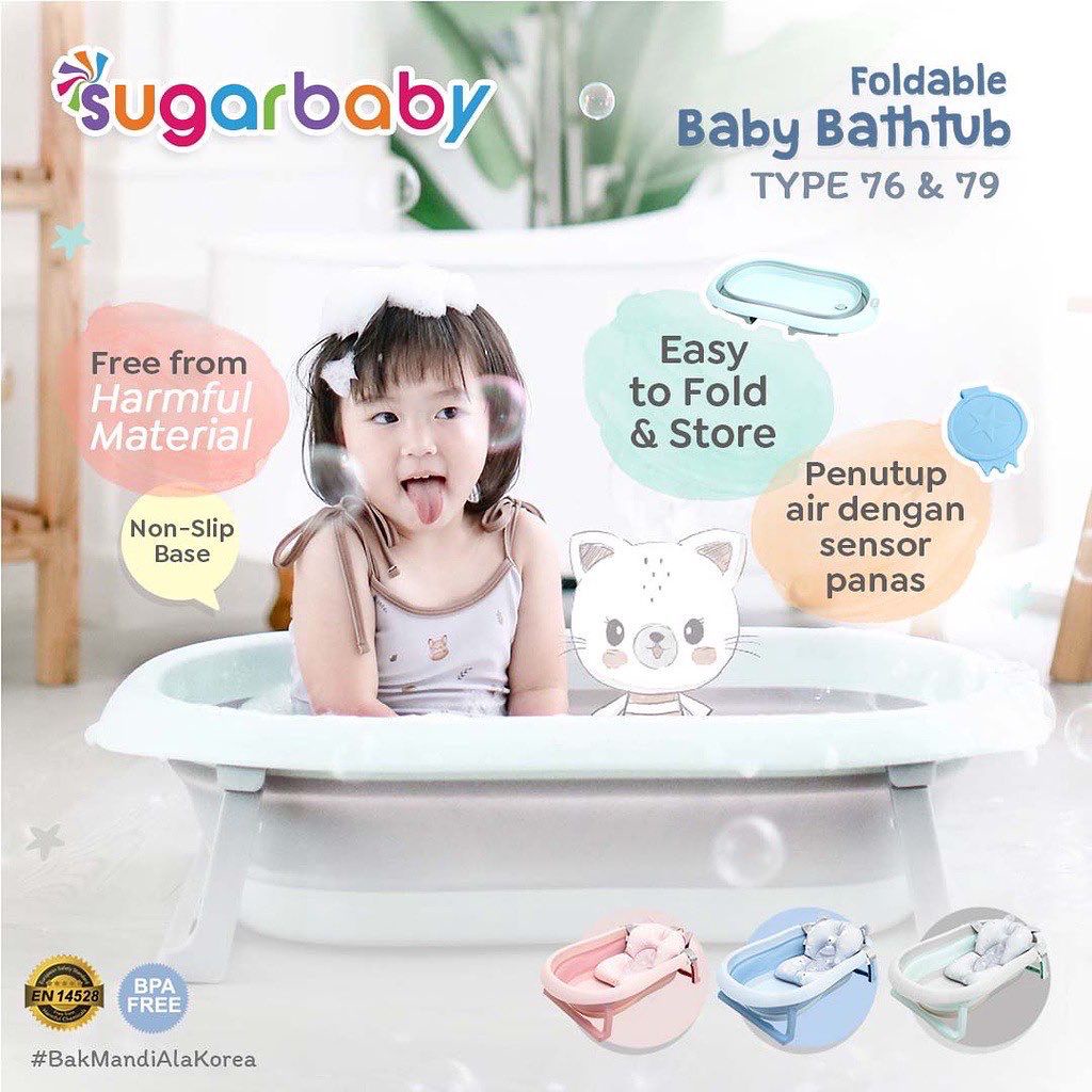 Sugarbaby Foldable Baby Bathtub / Bak Mandi Bayi Lipat Dengan Sensor Panas / Sugar Baby