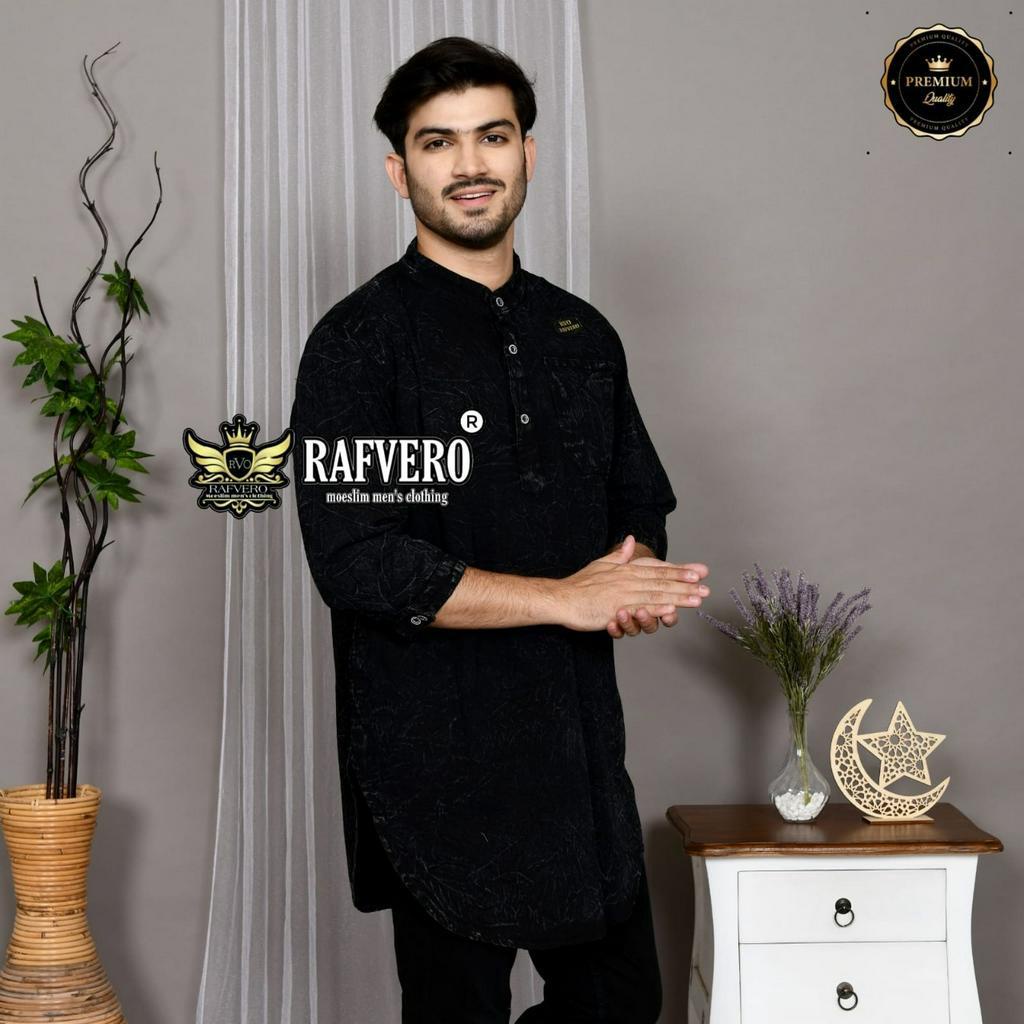 FM Baju Koko Kurta Kashafa ORIGINAL RAFVERO - Baju kurta Jeans - Baju koko KURTA JEANS DENIM POLOS
