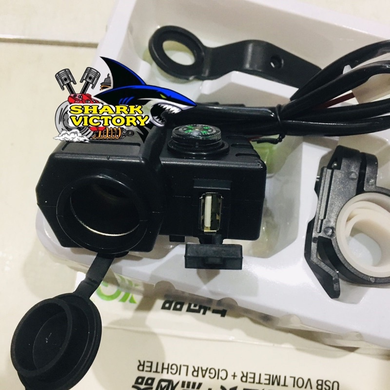 CHARGER USB STANG MOTOR PLUS NYALA BIRU KOMPAS