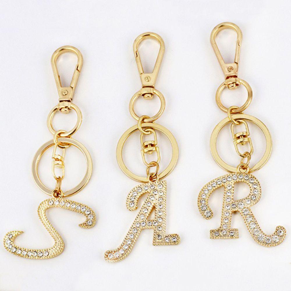 NEEDWAY Huruf Liontin Hadiah Natal Aksesoris Fashion Kristal Berlian Imitasi Perhiasan Hadiah Gantungan Kunci Rhinestone Letter Key Chain