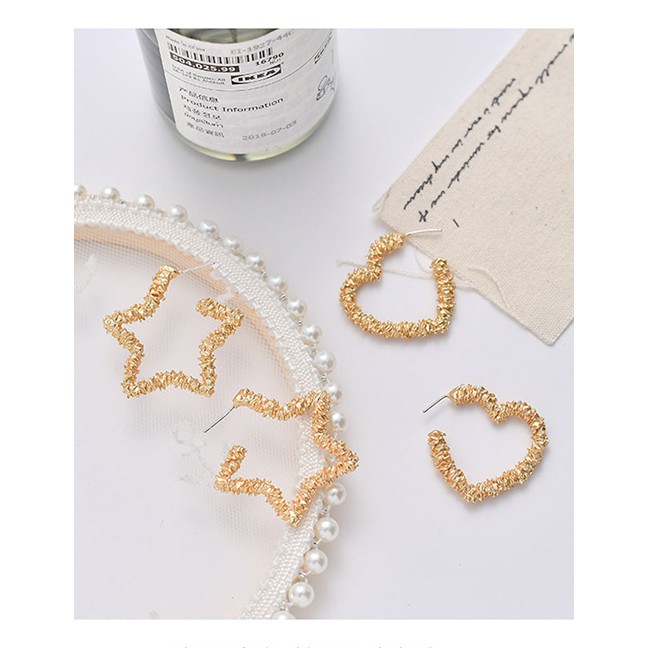 LRC Anting Tusuk Fashion Golden Metal Pentagram Stud Earrings D73175