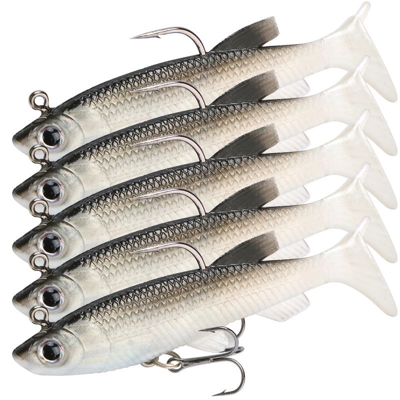 T-Tail Lembut Plastik Memancing Umpan 8 cm/13g Untuk Bass 3D Mata Swimbaits Treble Kait Dengan Dayung Ekor
