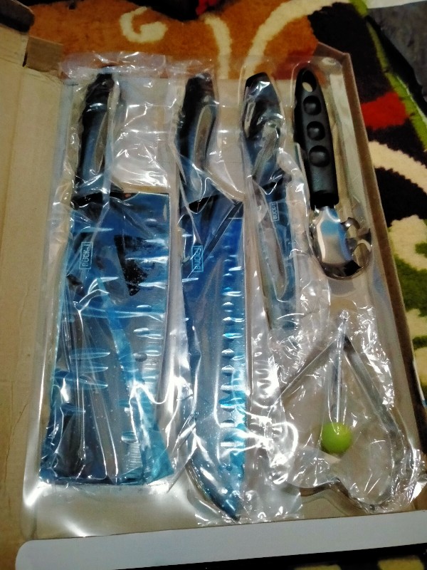 Set Pisau Dapur Hitam 5 Pcs In 1 Cetakan Telur Chef Knife-terbaru Cod