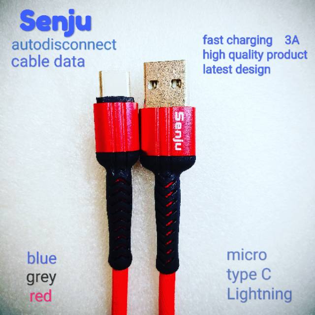 Senju Cable data for phone smart power off autodisconnect Lighting fast charging 3A high quality