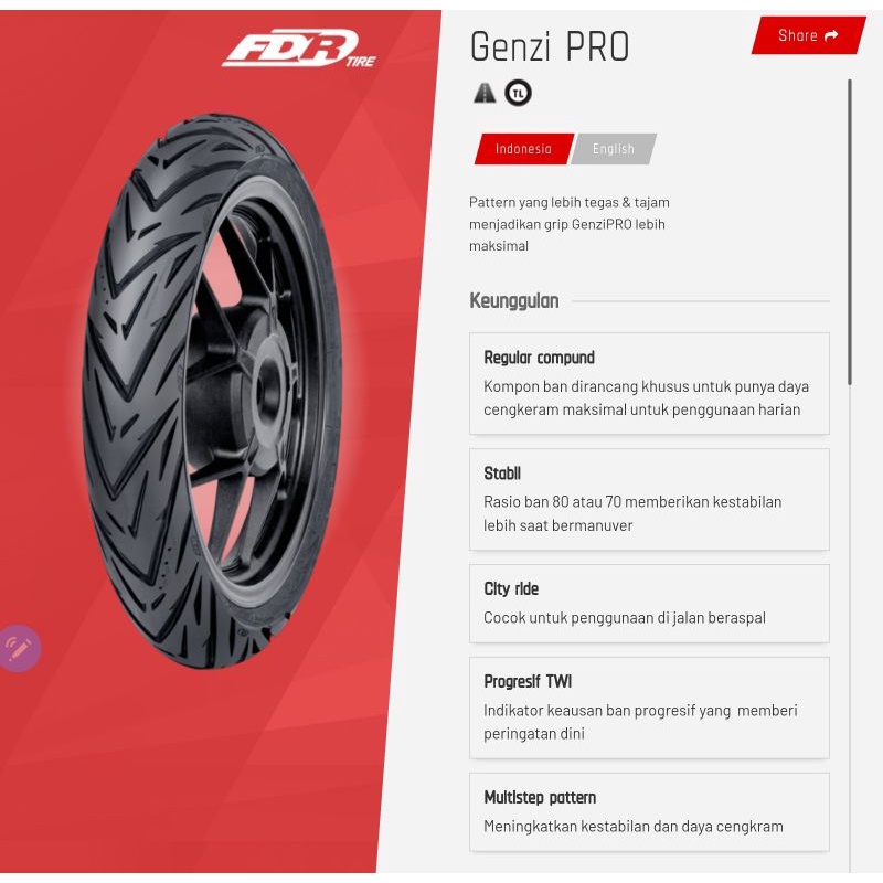 ban motor FDR GENZI PRO ring 17 100/80 120/80 supra GTR jupiter