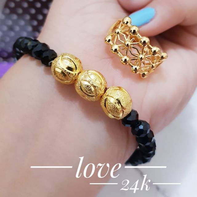 Set gelang tangan dan cincin dilapisi eams 24 k