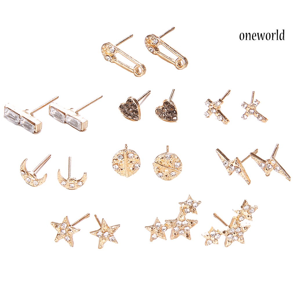 OW@ 9 Pairs Ear Studs Adorable Ear Decoration Alloy Women Geometric Stud Earrings for Birthday Pary