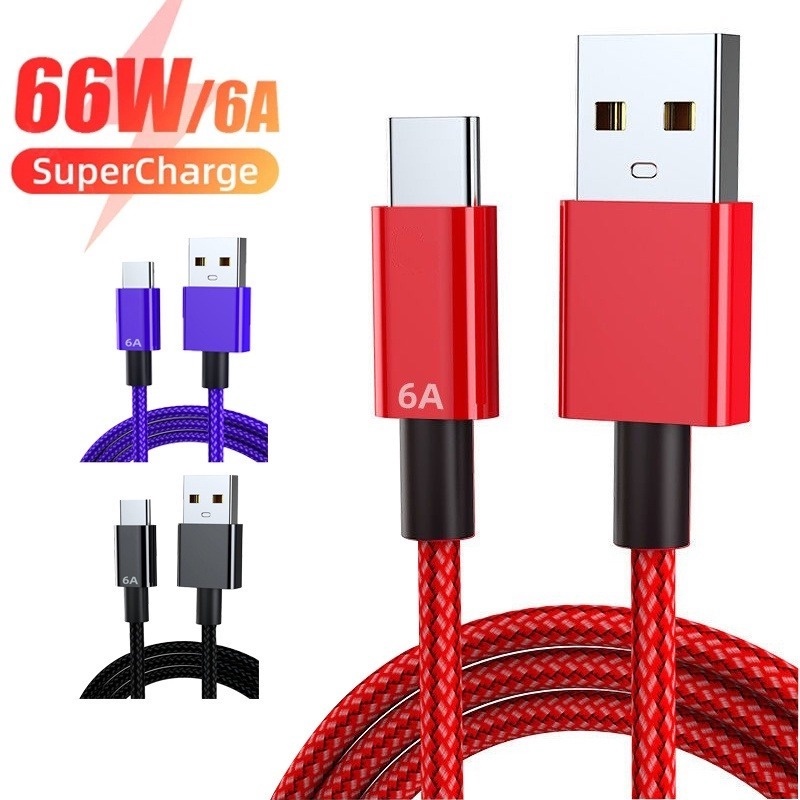 Kabel Data / Charger USB Tipe C / 6A 66W Panjang 1 / 2m Untuk Smartphone Android