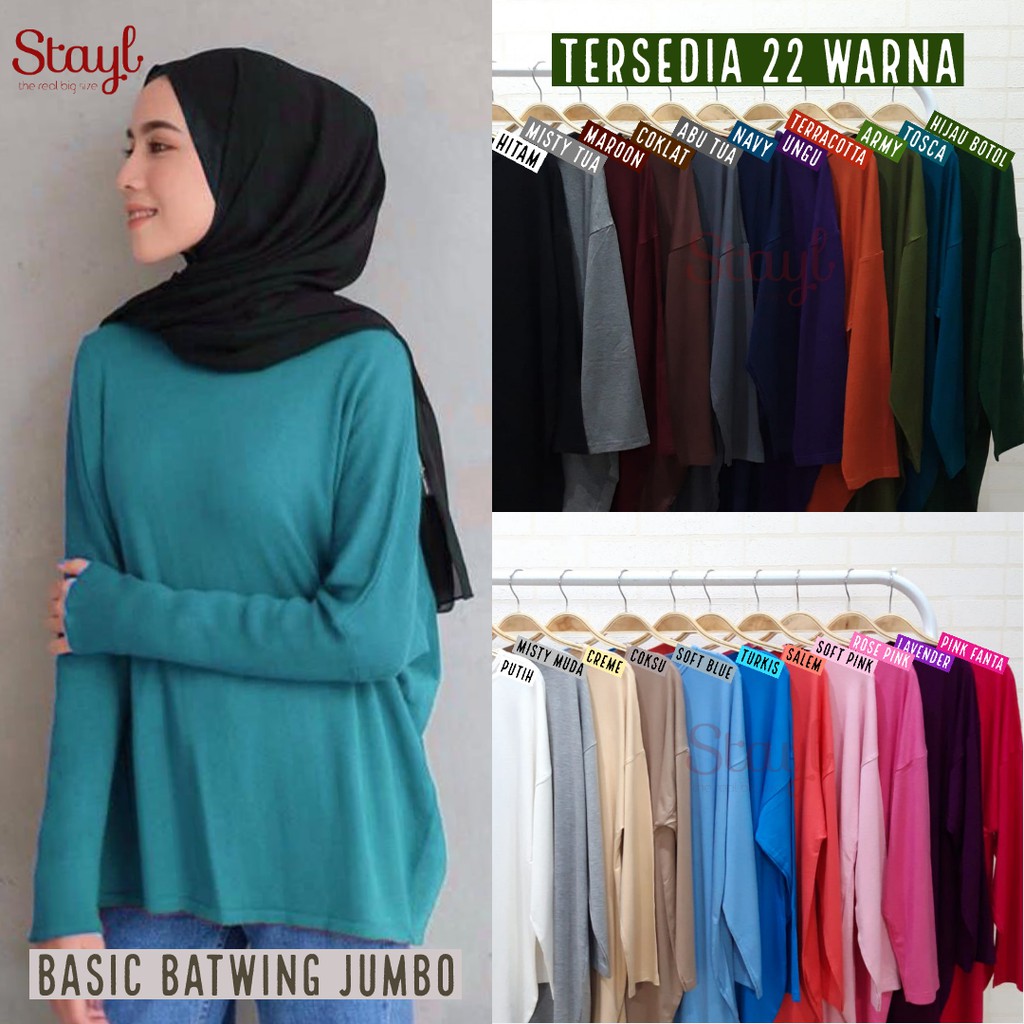 BIGCLO - (COD) LD 120-140cm Baju Blouse Jumbo Atasan Wanita Muslim Basic Polos Lengan Panjang