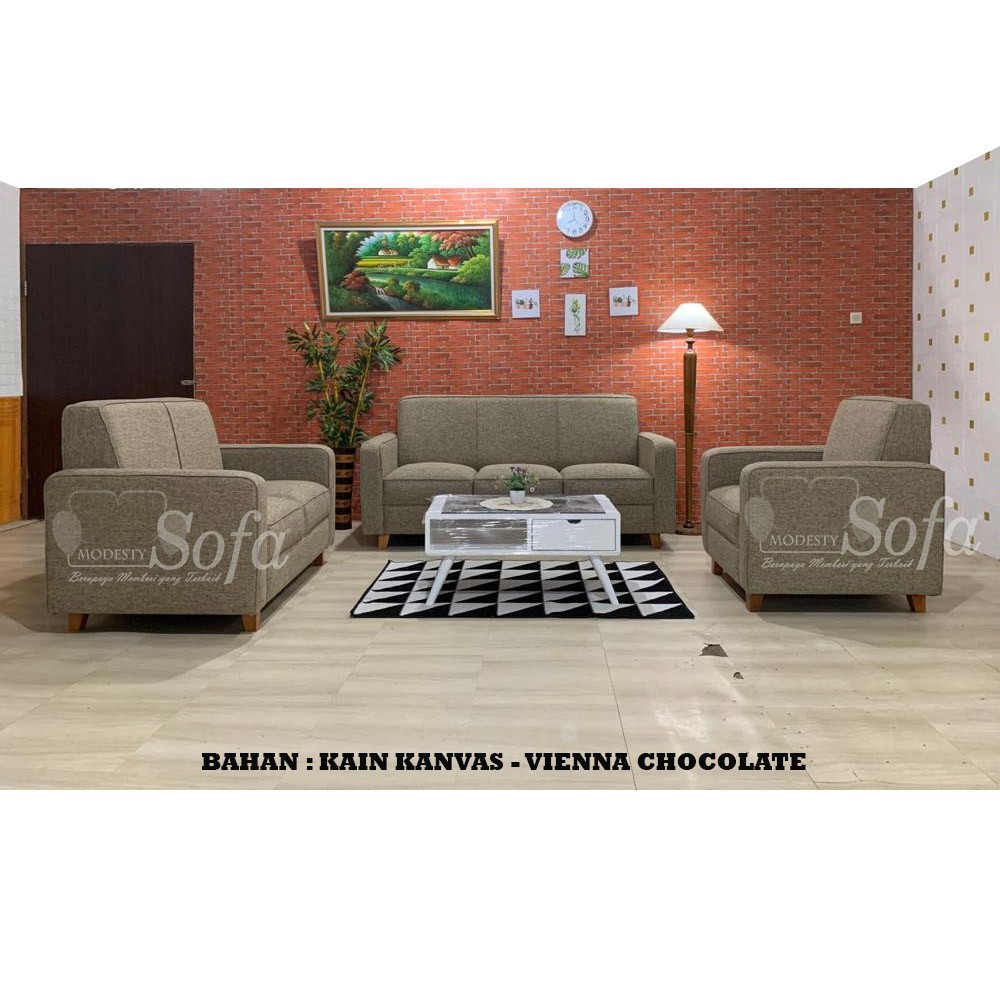 Sofa Ruang Tamu Modesty 321 Seater Sienna + Meja Retro Blotic