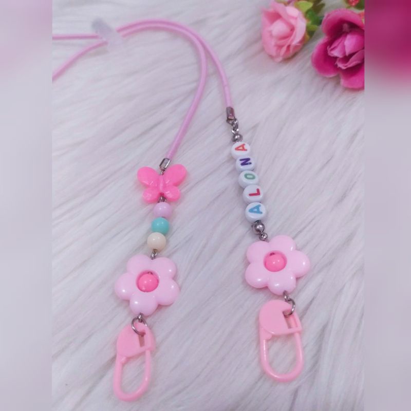 tali masker anak bunga| konektor masker anak custom nama | konektor masker nama anak | kalung masker