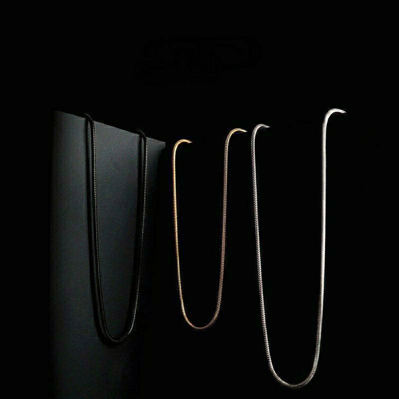 (60cm)Kalung Pria Wanita Real Titanium Anti Karat Kotak Warna Silver Gold Black - Italy