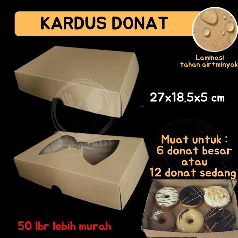 Jual Box Donat Dus Donat Kemasan Donat Kotak Donat Tempat Donat Isi 6 Box Kraft Coklat 27x18 8880