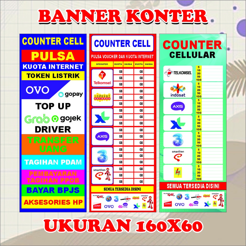 Spanduk / Backdrop / Banner Jualan Pulsa dan lainya Uk. 60x160